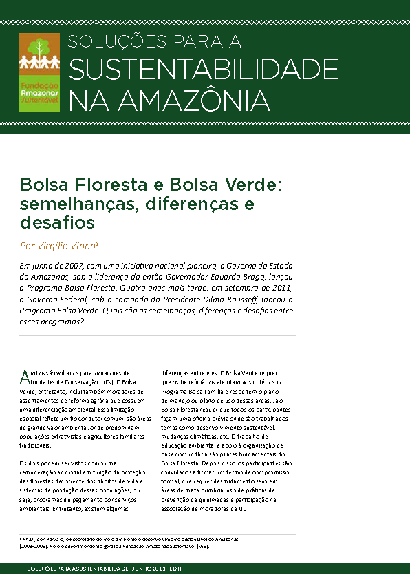 Capa de publicação feita pela Fundação Amazônia Sustentável (FAS).