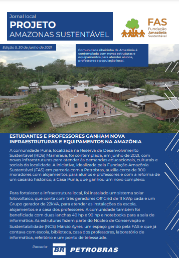 Capa de jornal local feito por alunos de projeto realizado pela Fundação Amazônia Sustentável (FAS).