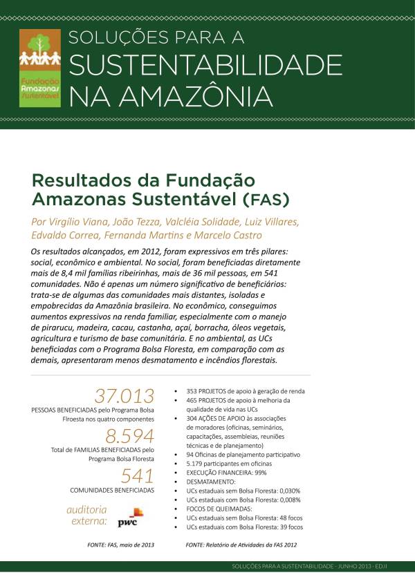 Capa de publicação feita pela Fundação Amazônia Sustentável (FAS).