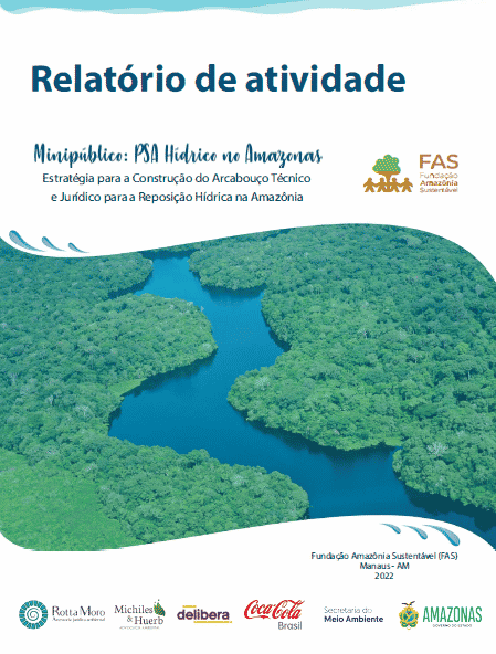 Capa de publicação de relatório de atividades, feito pela Fundação Amazônia Sustentável (FAS).