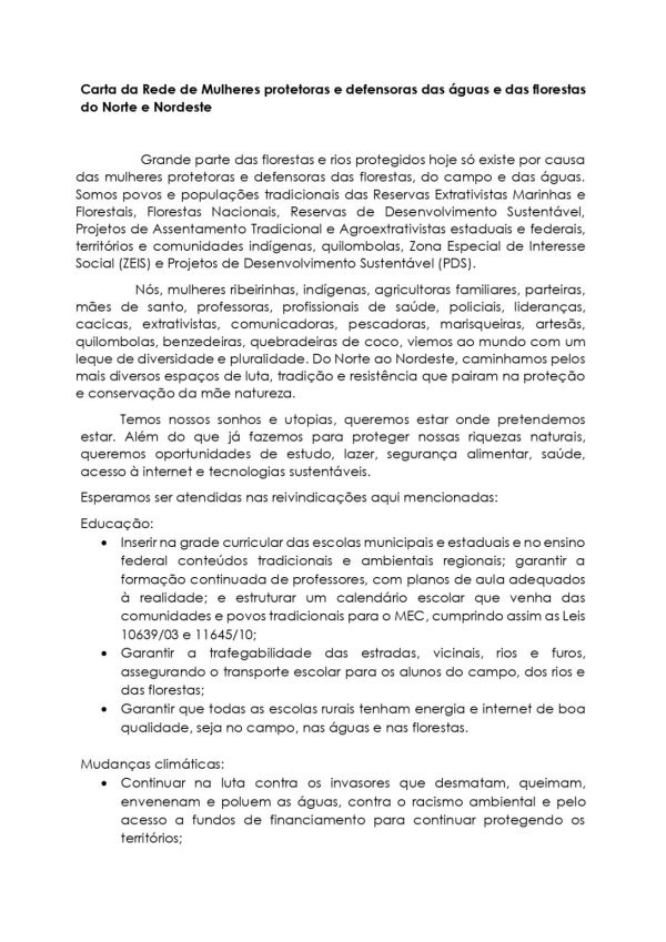 Capa de carta feita pelas mulheres do norte e nordeste.