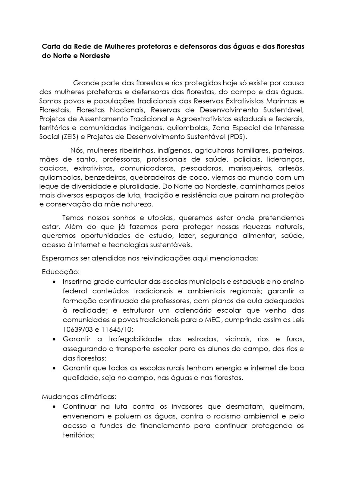 Capa de carta feita pelas mulheres do norte e nordeste.