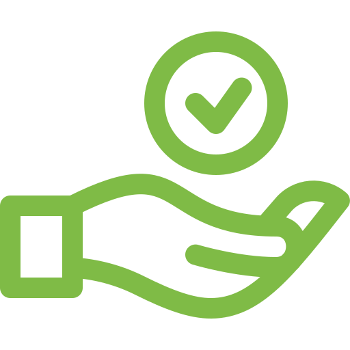 Ícone de mão segurando o símbolo de check.